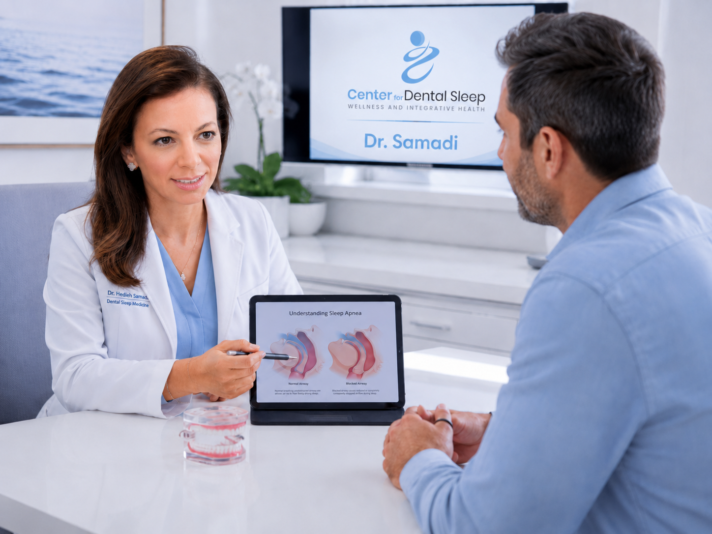 Dr. Hedieh Samadi consulting with a sleep apnea patient